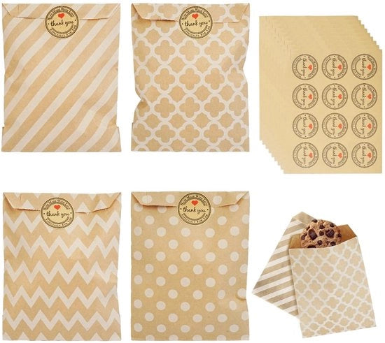 Pacchetti di pane al burro 100 pezzi - Sacchetti di carta per dolci - Pacchetti di regalo - Resistenti all'umidità - Resistenti al grasso - 13 x 16 cm - Ambientalmente compatibili
