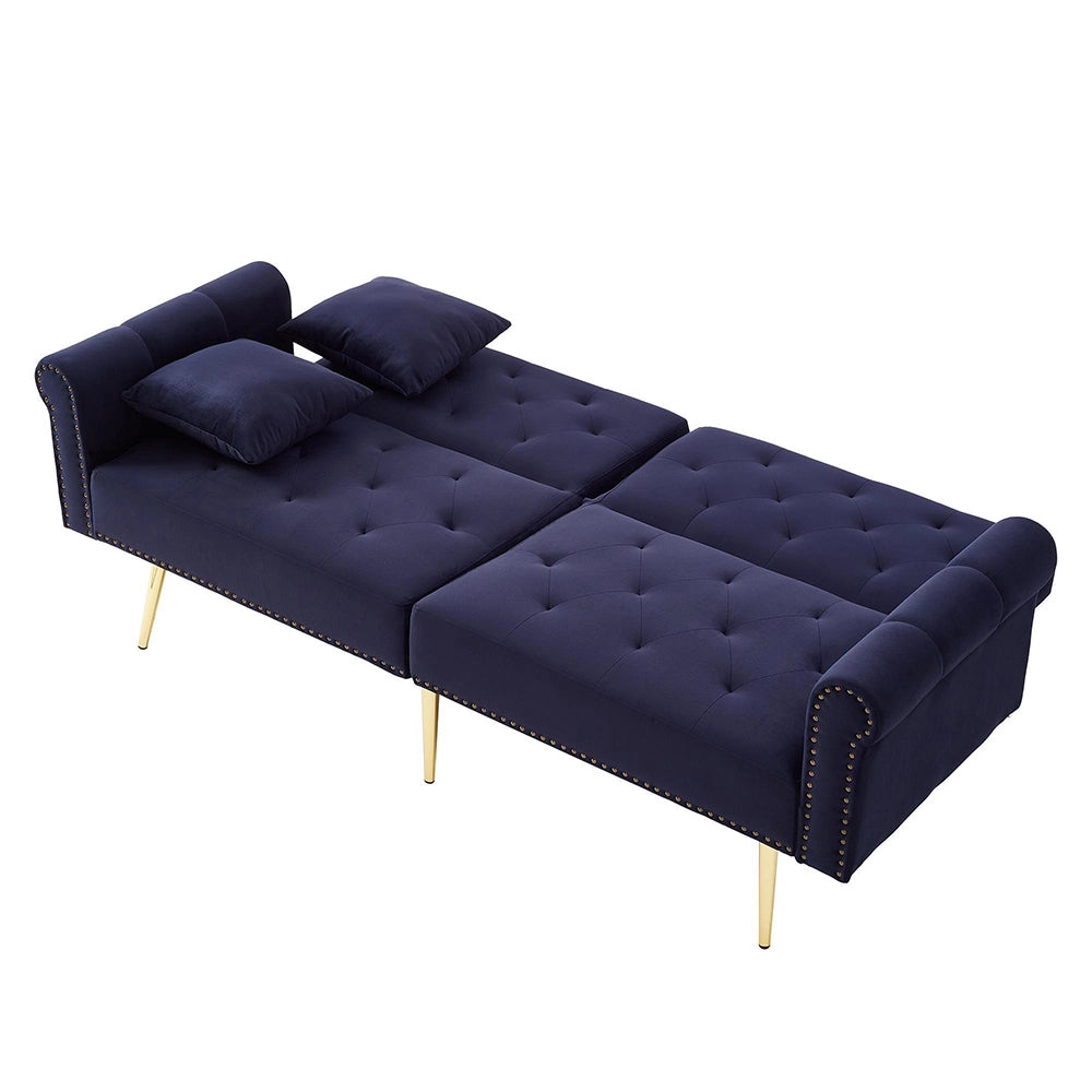 Divano letto 2 posti - Xylo - Velluto, schienale regolabile, oro