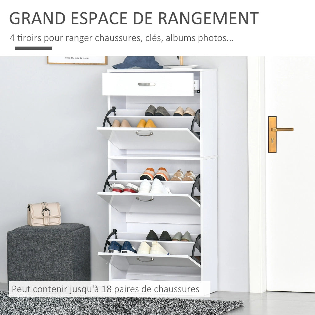 Scarpiera con 3 ante e cassetto scorrevole ¨C zephmum ¨C Bianco 62x24x135 cm