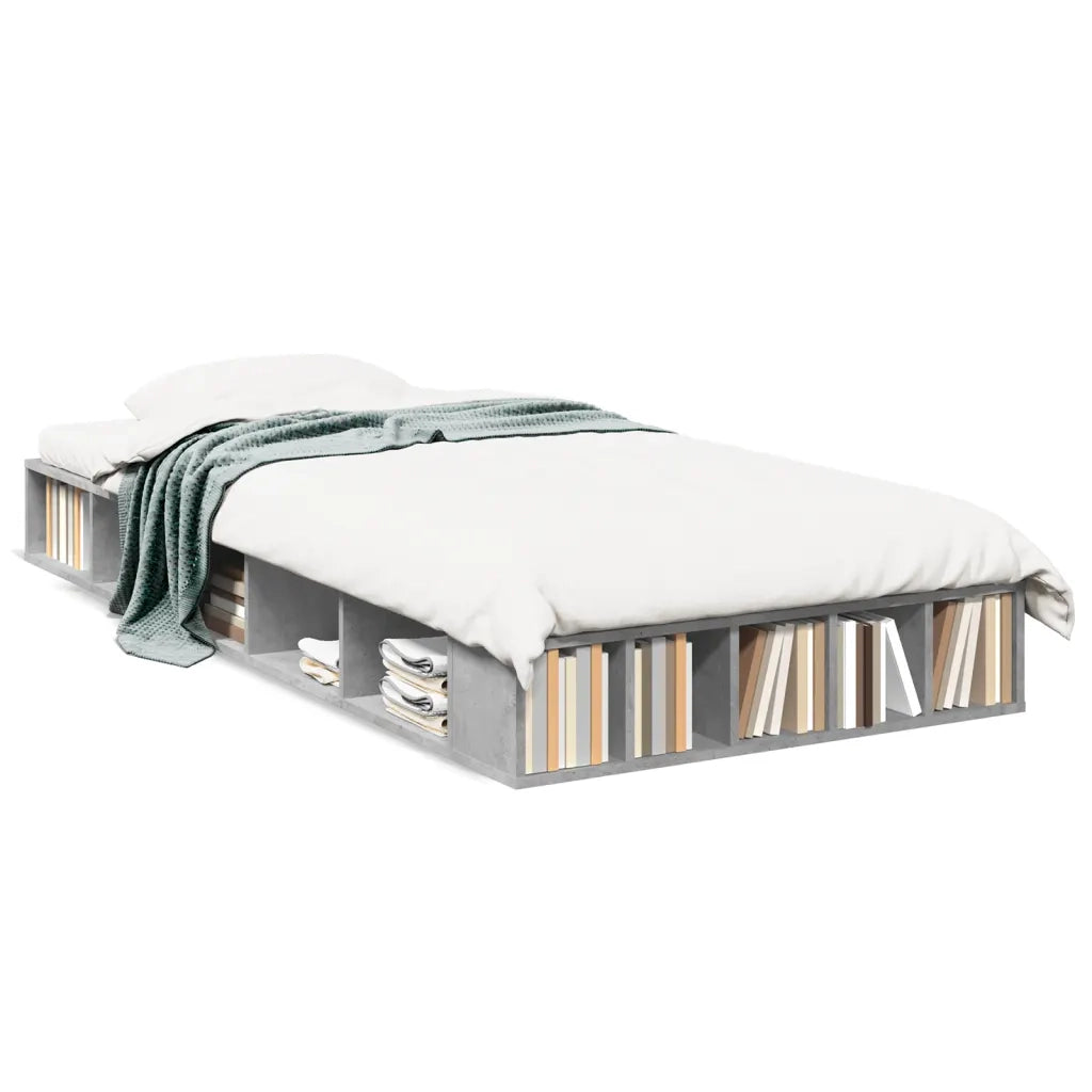 Letto singolo | Letto per adulti | Giroletto Grigio Cemento 90x190 cm in Legno Multistrato