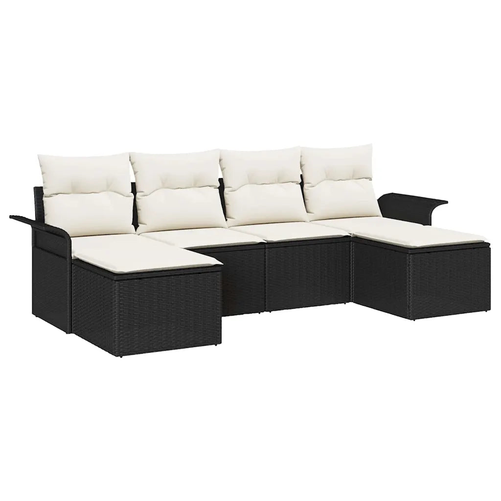 Set Divano da Giardino con cuscino 6 pcs Nero polyrattan 3345467
