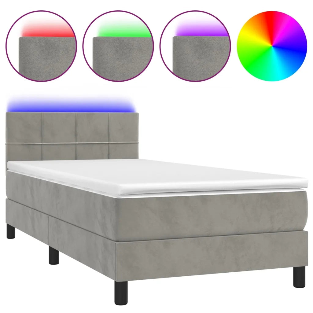 Letto a Molle con Materasso e LED Grigio Chiaro 90x190 cm Velluto 3134375