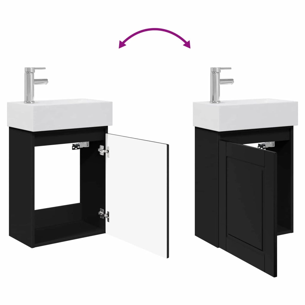 Mobile Bagno | Armadio da bagno con rubinetto Nero 45,5 x 22,5 x 84 cm
