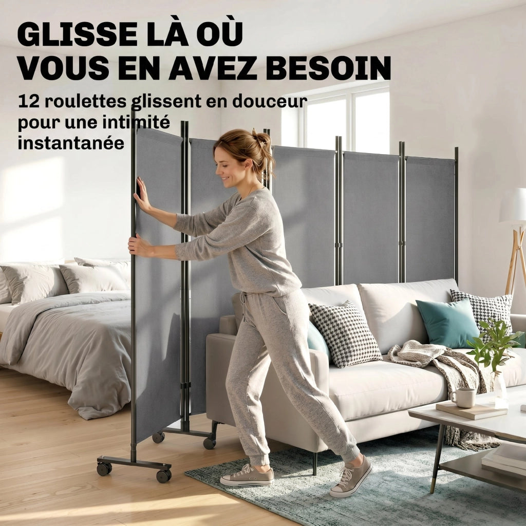 Paravent Pieghevole ¨C zephmum ¨C Grigio, Acciaio e Poliestere, 252x170 cm