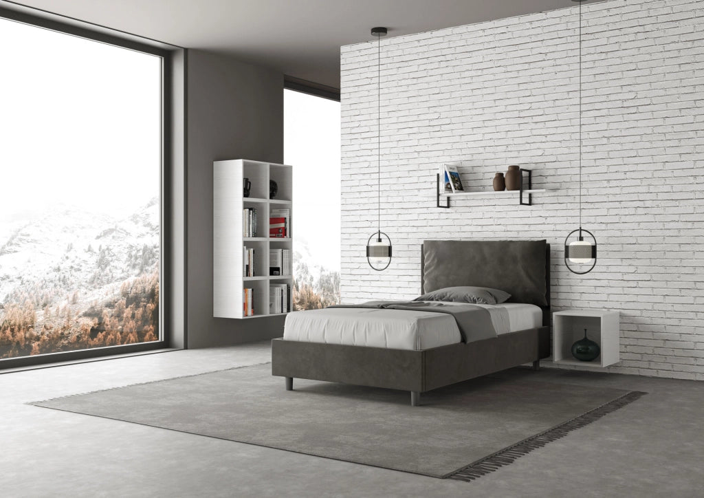 BS COM Letto una piazza e mezza con rete imbottito 110x210 microfibra grigio