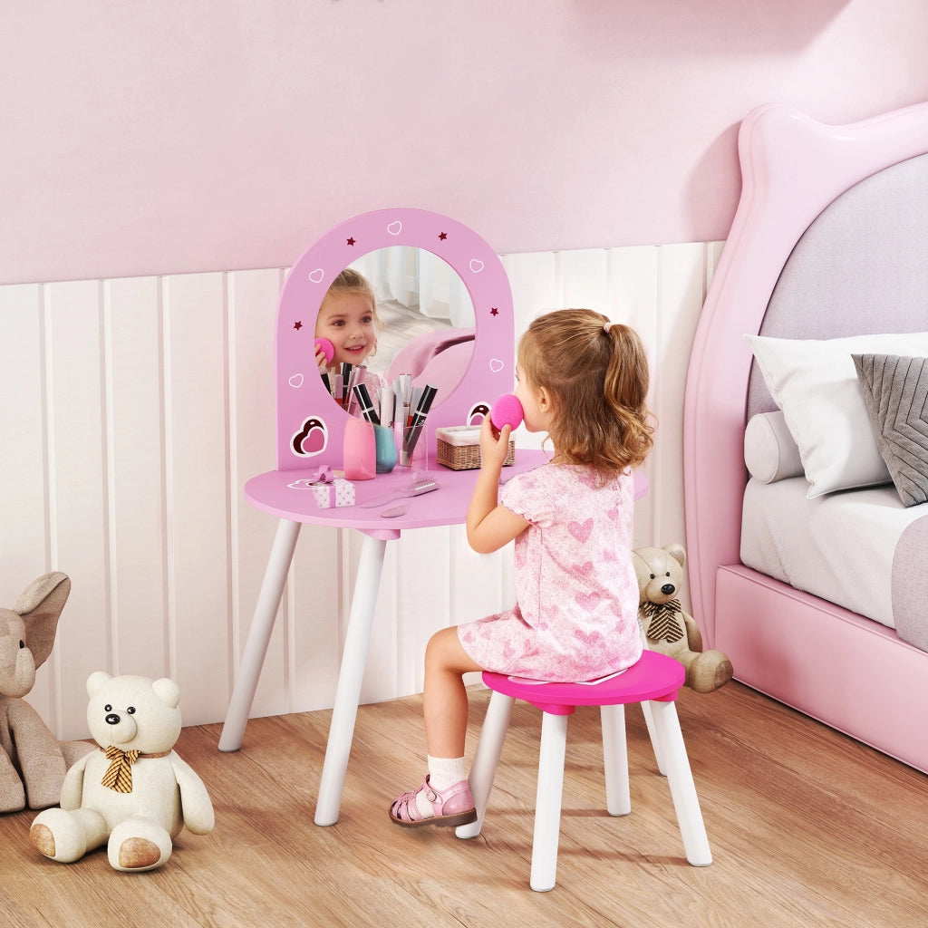 Tocador Bambini con Specchio e Sgabello ¨C Zephmum ¨C Rosa 3-6 Anni