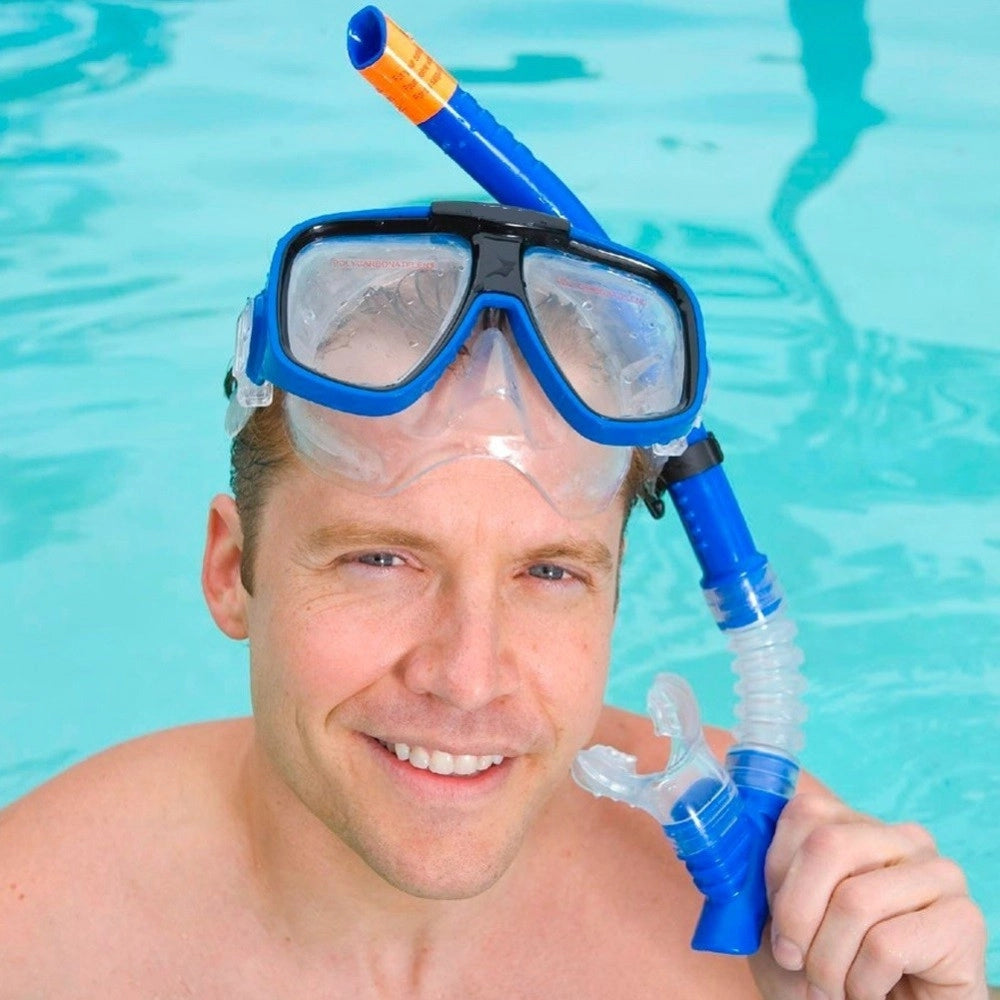 Trade Shop - Set Maschera Con Boccaio Per Immersioni Snorkeling Sub Mare Piscina Blu -