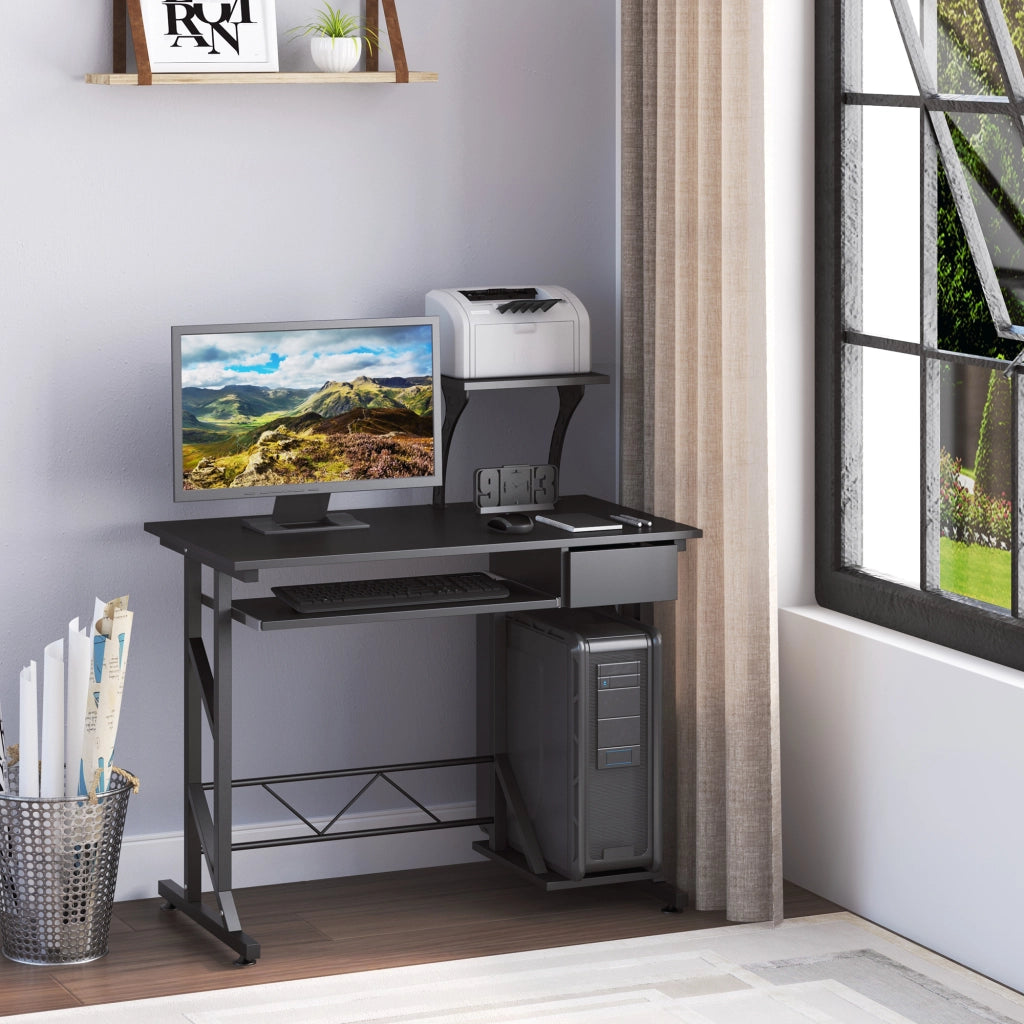Scrivania per Computer ¨C Xylo ¨C con Cassetto e Ripiano Tastiera 90x50x100 cm Nero