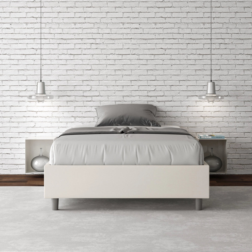 BS COM Letto una piazza e mezza con rete imbottito 120x200 similpelle bianco