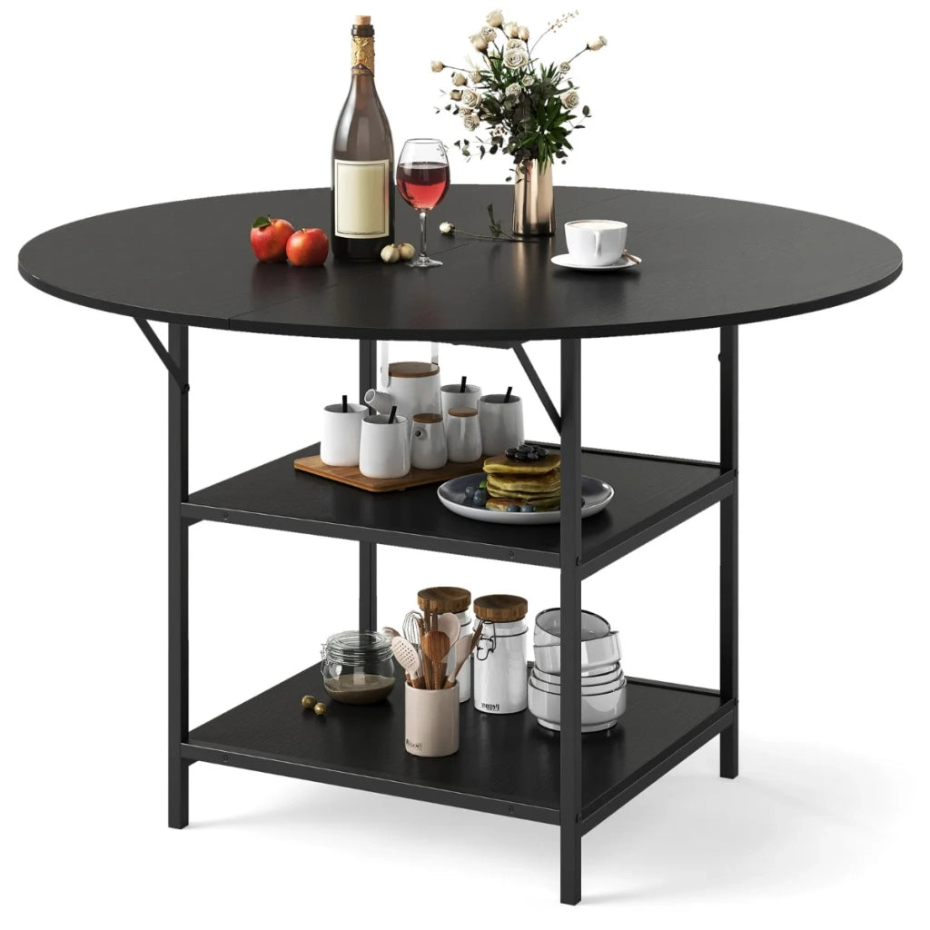 Tavolo da pranzo rotondo 120 x 76 cm per 4-6 persone con doppio ripiano a giorno design moderno in stile rustico in legno marrone scuro 20_0017281