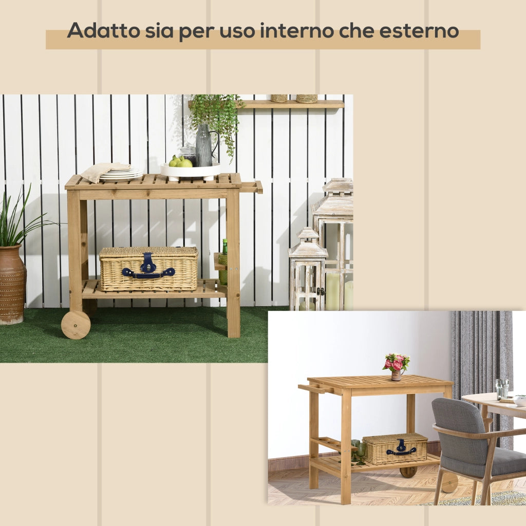 Carrello Portavivande da Giardino ¨C Xylo ¨C Legno 2 Ripiani Portabottiglie 95x47x74 cm