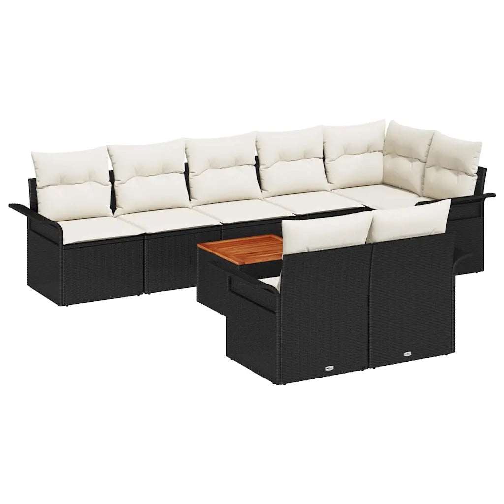 Set Divano da Giardino con cuscino 9 pcs Nero polyrattan