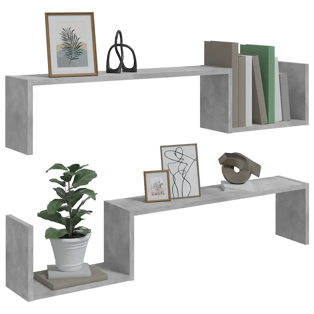 Mensole Parete 2pz Grigio Cemento 100x15x20cm Legno Multistrato 807272