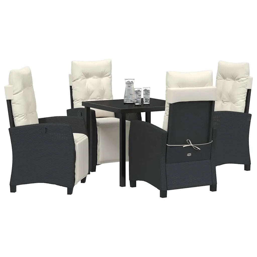 Set da Pranzo per Giardino con cuscino 5 pcs Nero polyrattan