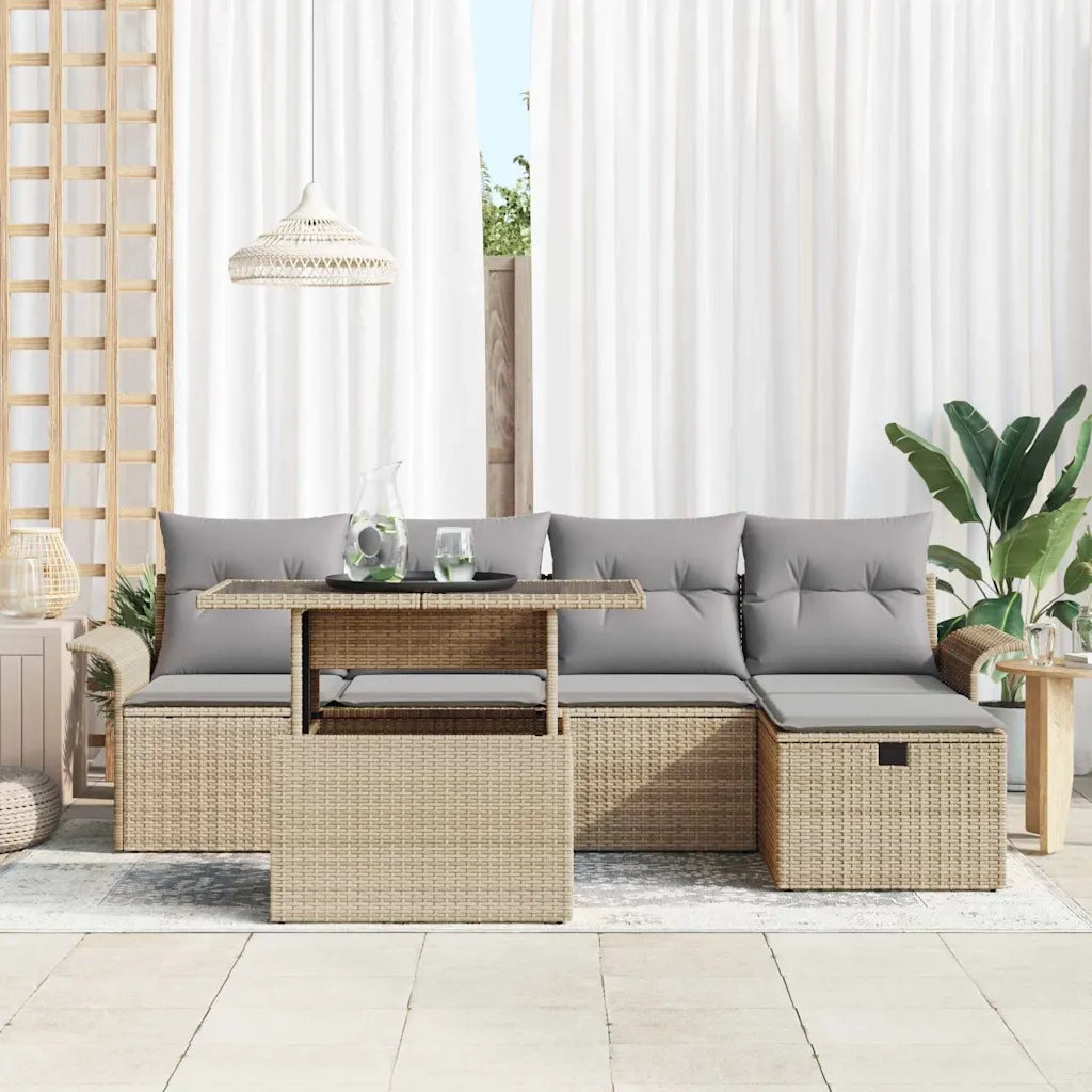 Set Divano da Giardino con cuscino 6 pcs Beige Poly Rattan