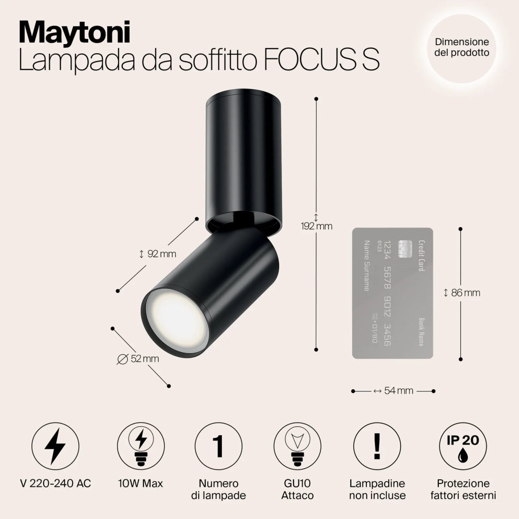 Maytoni Lampada da soffitto moderna FOCUS S 1 luce GU10 nero metallo