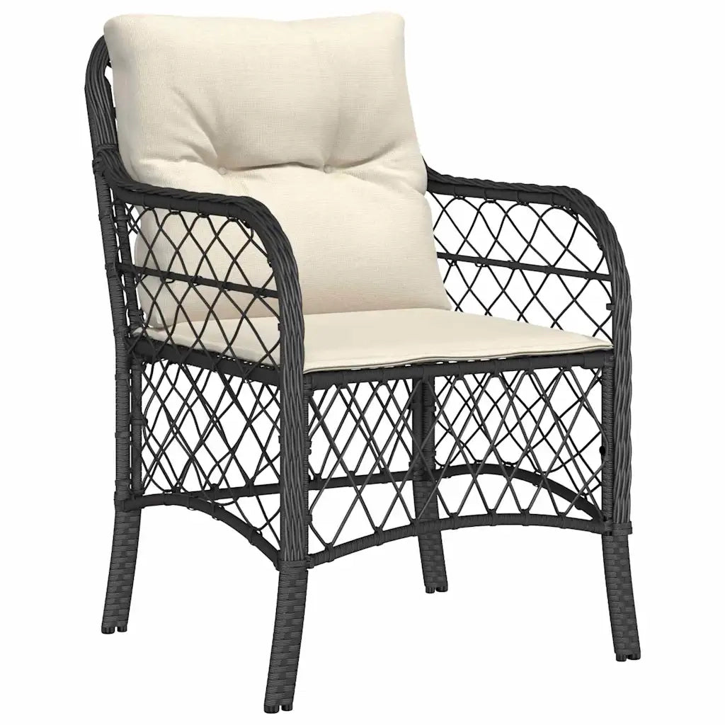 Set da Pranzo per Giardino con cuscino 7 pcs Nero polyrattan