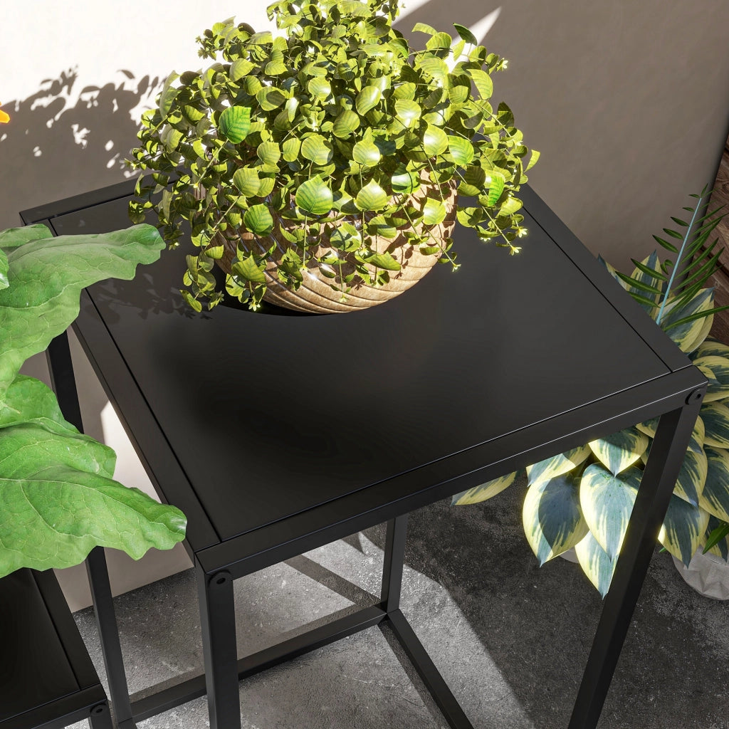 Set di 2 supporti per piante, sgabelli per piante con gambe in acciaio, design scandinavo, supporti per fiori da giardino e balcone, neri