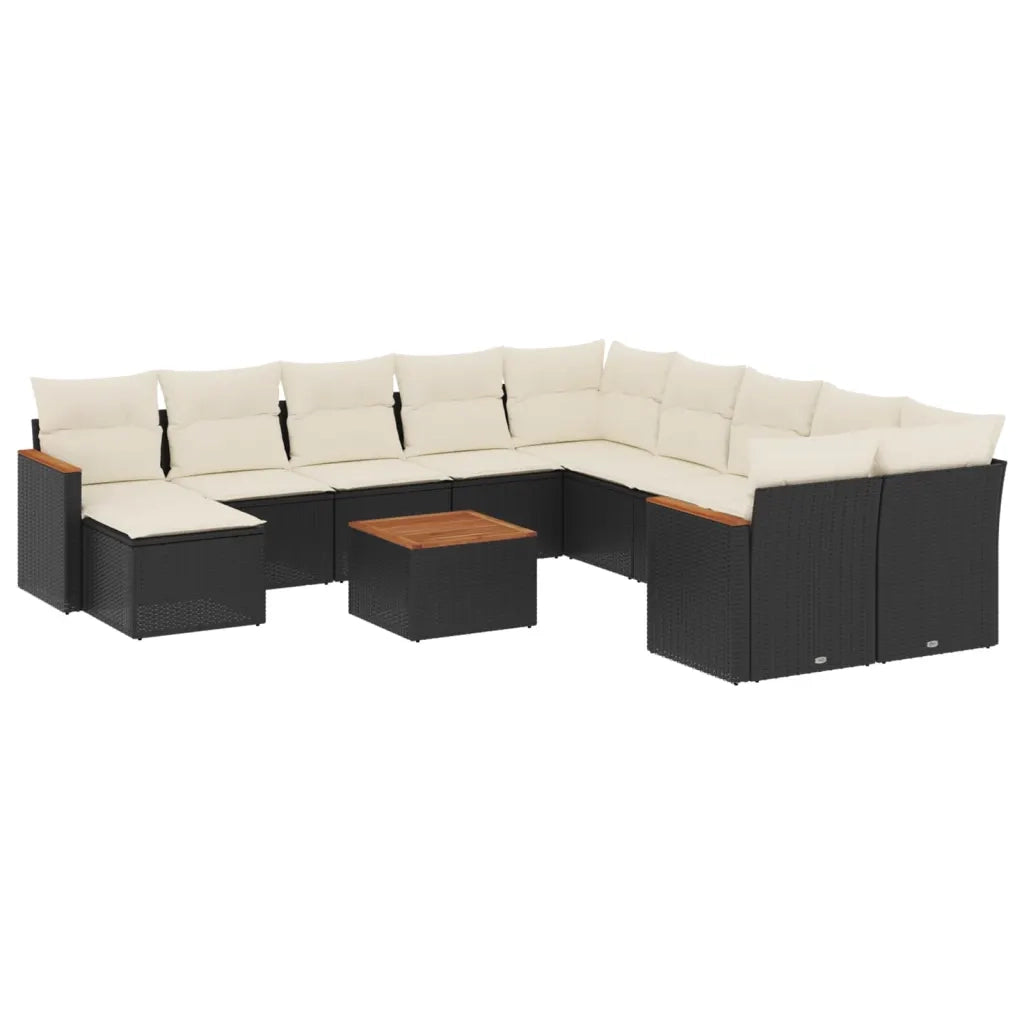 Set Divani da Giardino 12 pz con Cuscini Nero in Polyrattan