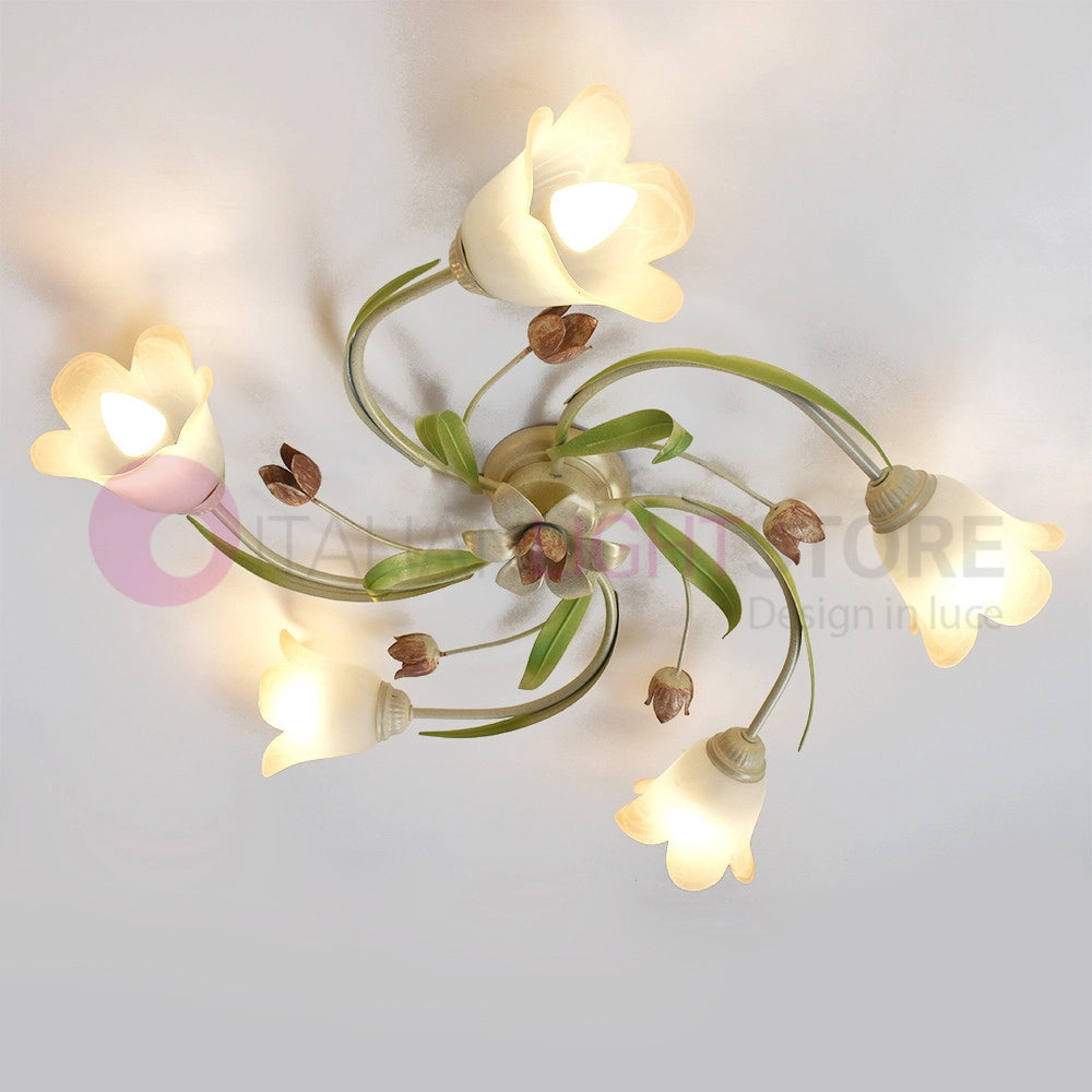 FLORA Plafoniera a 5 Luci in Ferro Decorato Stile Floreale