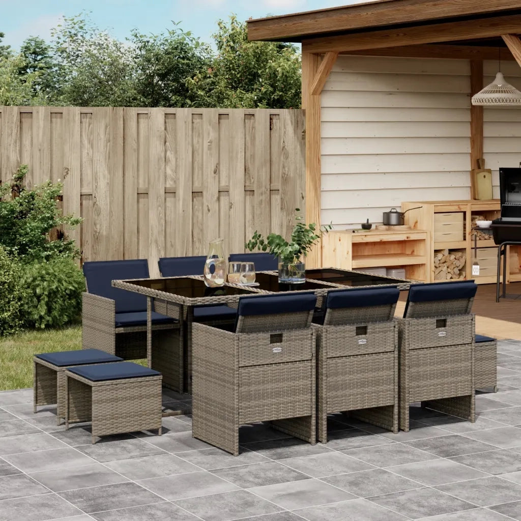 Set da pranzo da giardino da 11 pz con Cuscini in Polyrattan Grigio 3277740