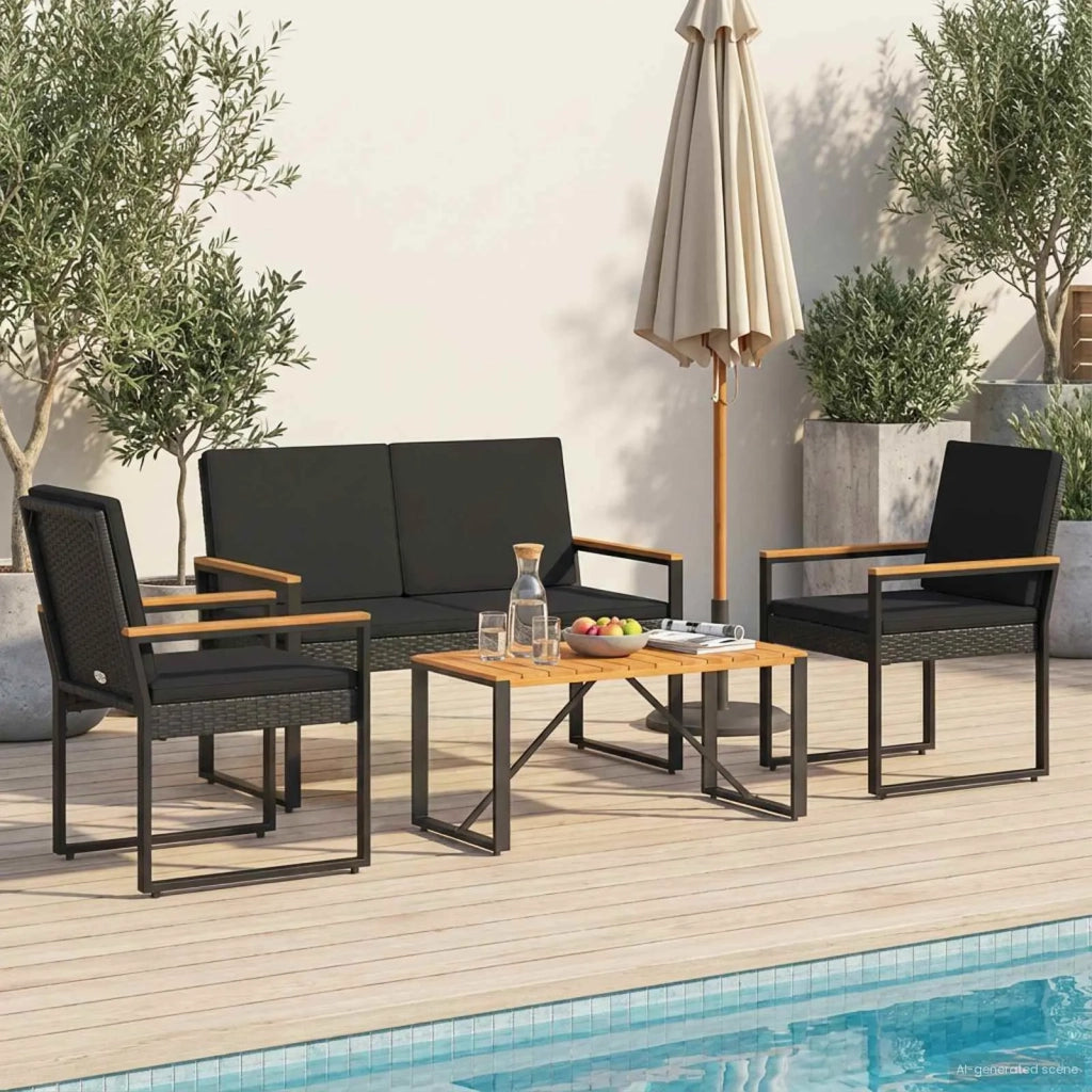 Set di Mobili da Esterno con cuscino 4 pcs Nero polyrattan 42025324