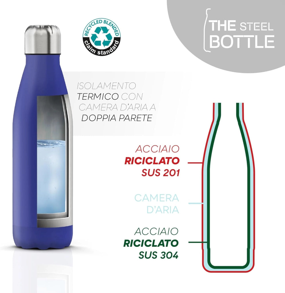 The Steel Bottle Bottiglia termica in Acciaio Inox Capacità 500 ml Chiusura Ermetica - Blu
