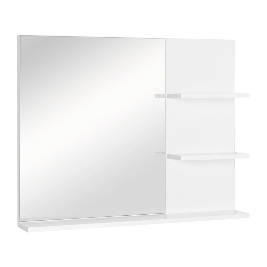 Specchio da Bagno con Mensole ¨C Xylo ¨C 2 Ripiani Laterali + Ripiano Inferiore - MDF Bianco