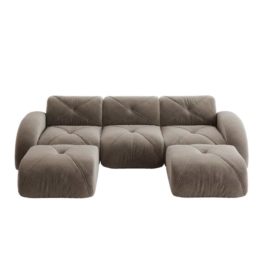 Sof¨¤ modulare a forma di U - Zephmum- 3 posti con 2 pouf, tessuto comodo, antiscivolo, marrone