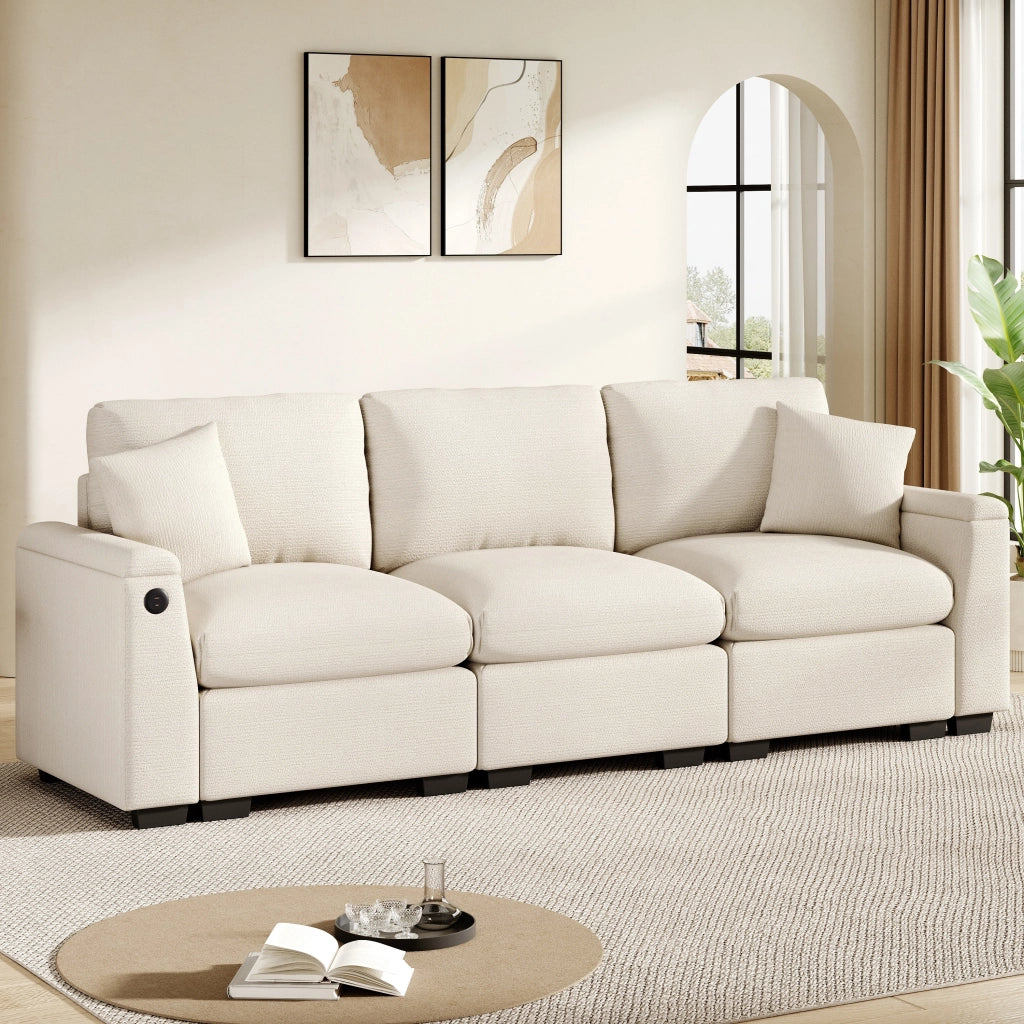 DIVANO 3 POSTI Modulare 242x80x88 cm Chenille Beige
