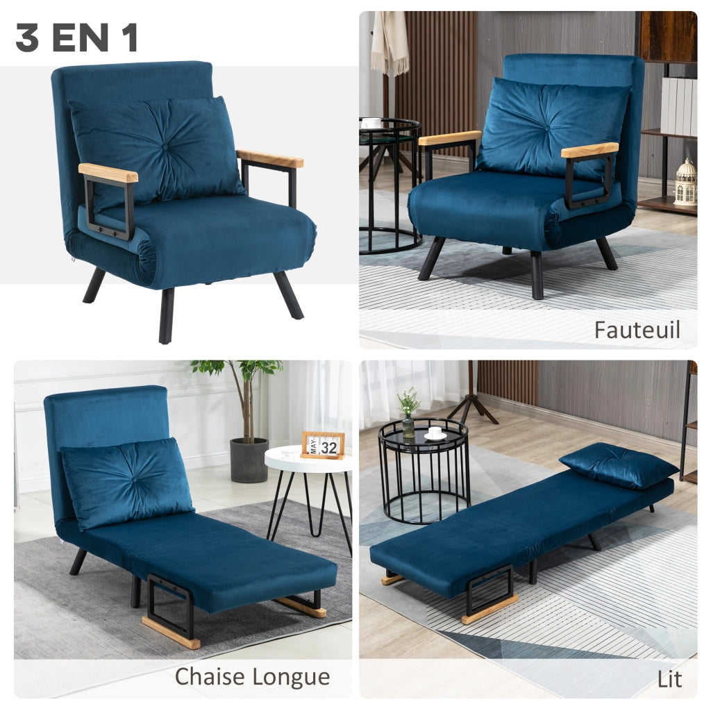 Divano letto 1 posto ¨C zephmum ¨C blu, velluto, legno