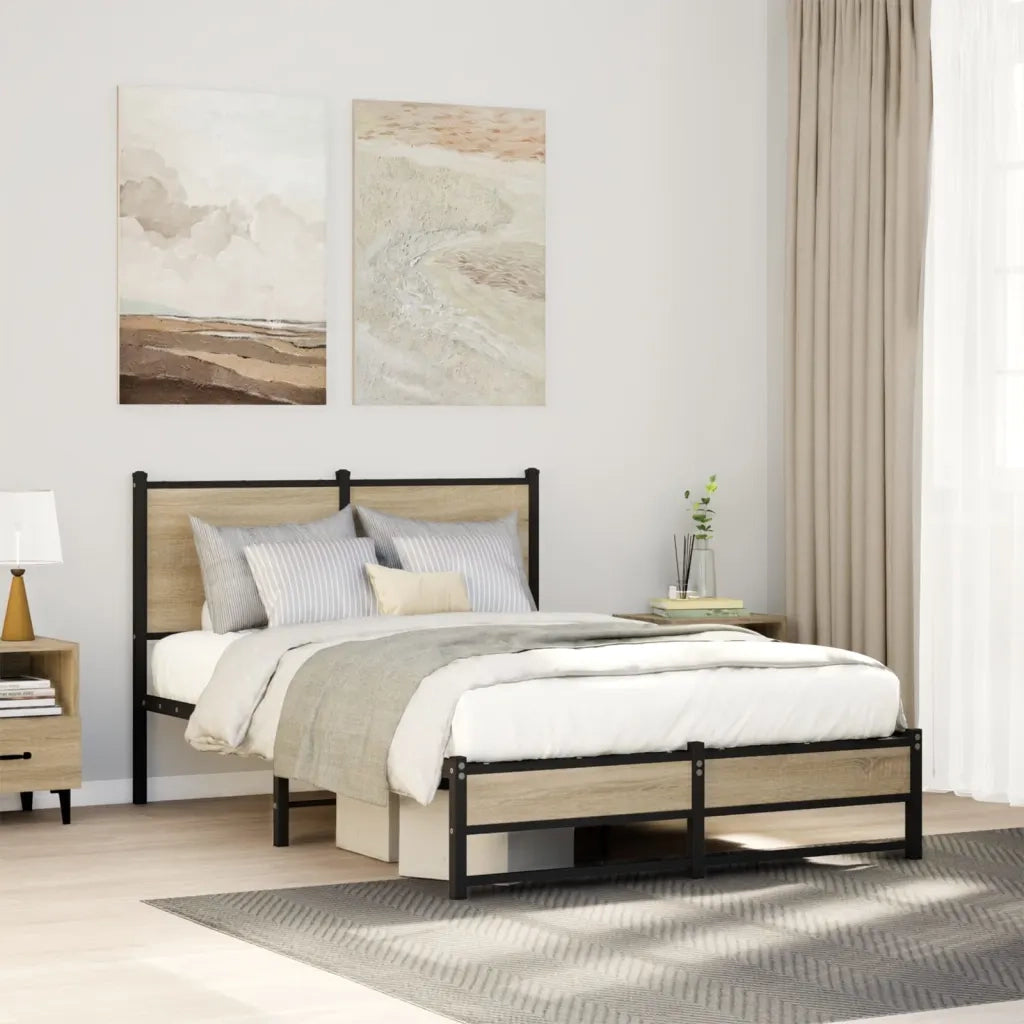 Letto matrimoniale | Letto per adulti | Giroletto senza Materaso in Metallo Rovere Sonoma 120x190 cm