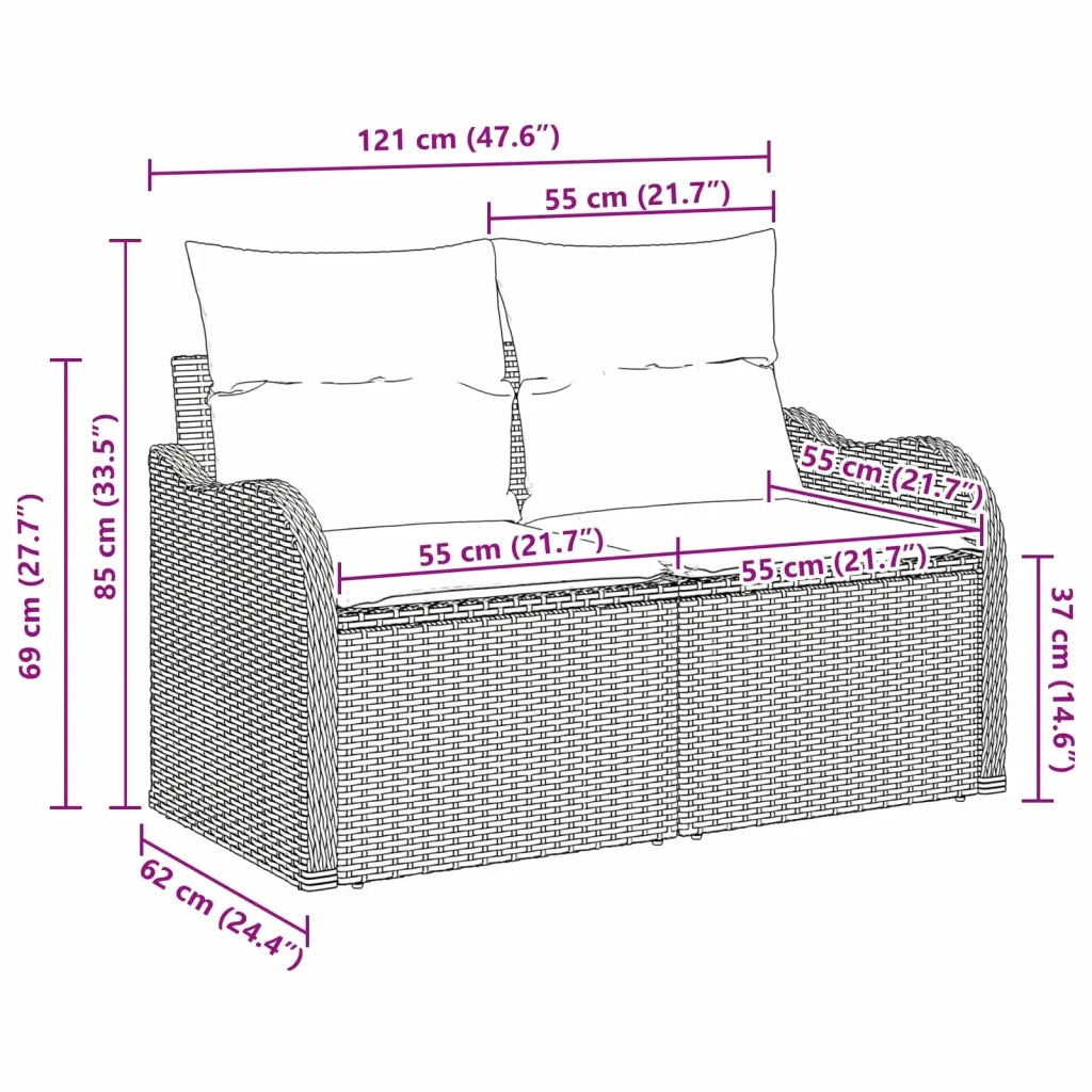 Divano da giardino con cuscino 121 x 62 x 69 cm polyrattan 42006729