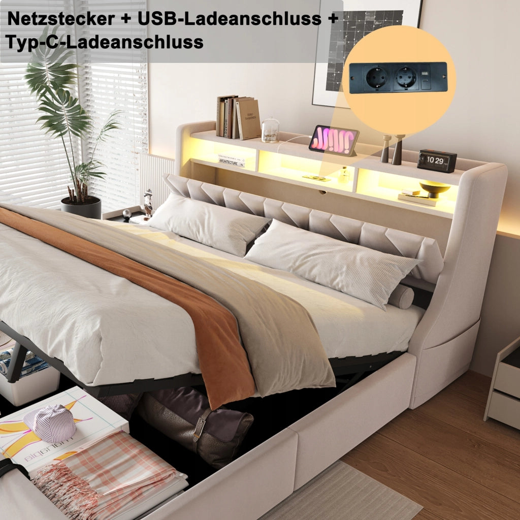 Letto imbottito matrimoniale - Xylo - 180x200 - Grigio - Base idraulica
