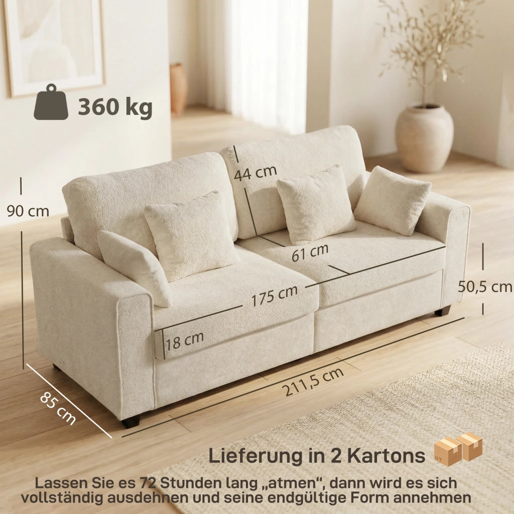 Divano 3 Posti Tessuto Velluto ¨C Zephmum ¨C Beige con Cuscini