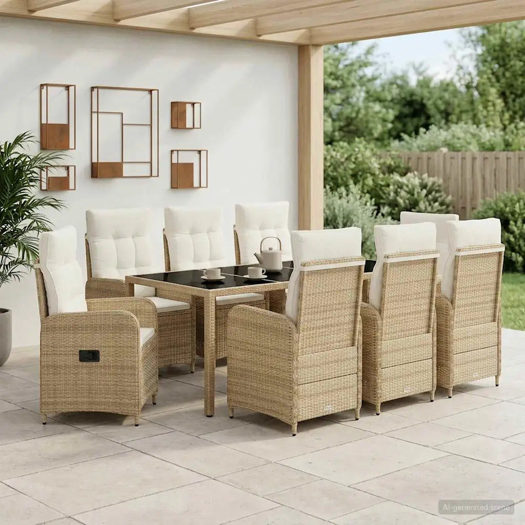 Set da pranzo per esterni 9 pcs Beige e Bianco Crema 3422345
