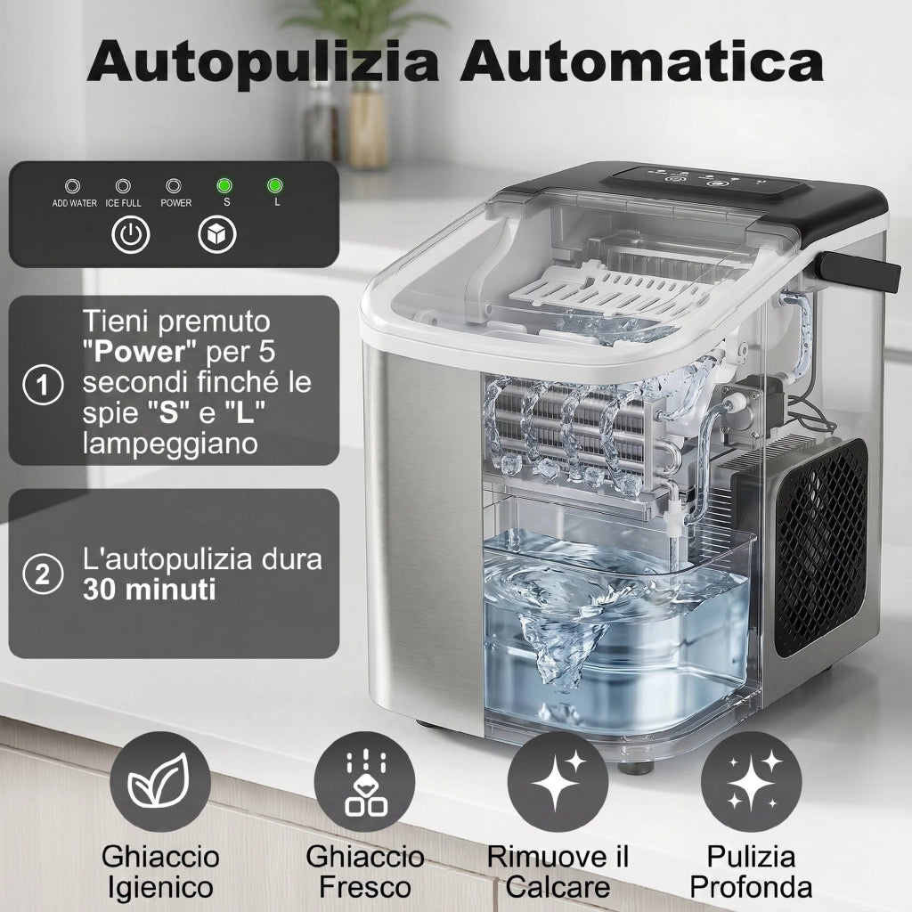 Macchina per Ghiaccio 28,3x22,6x29,9 cm Produzione 12kg in 24 Ore 9 Cubetti in 7-10 Minuti con Sistema Autopulente
