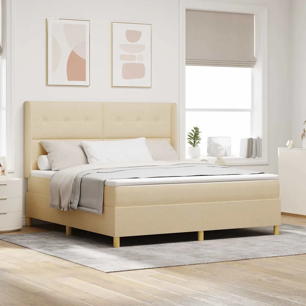 Letto a molle con strisce LED Crema 180 x 200 cm Tessuto 3343712