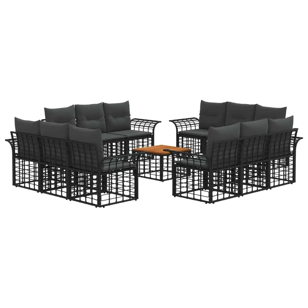 Set di divani da esterno 13 pz Nero e Grigio scuro Poliestere 3437657