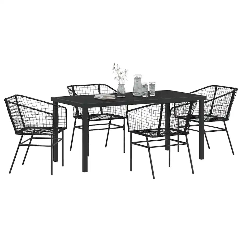 Set da Pranzo per Giardino 5 pcs Nero polyrattan