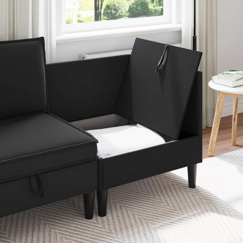 Divano Angolare con Storage Nero Velluto 42027093