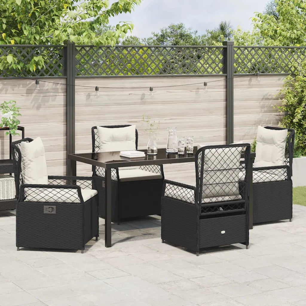 Set da Pranzo per Giardino 5 pcs Nero polyrattan