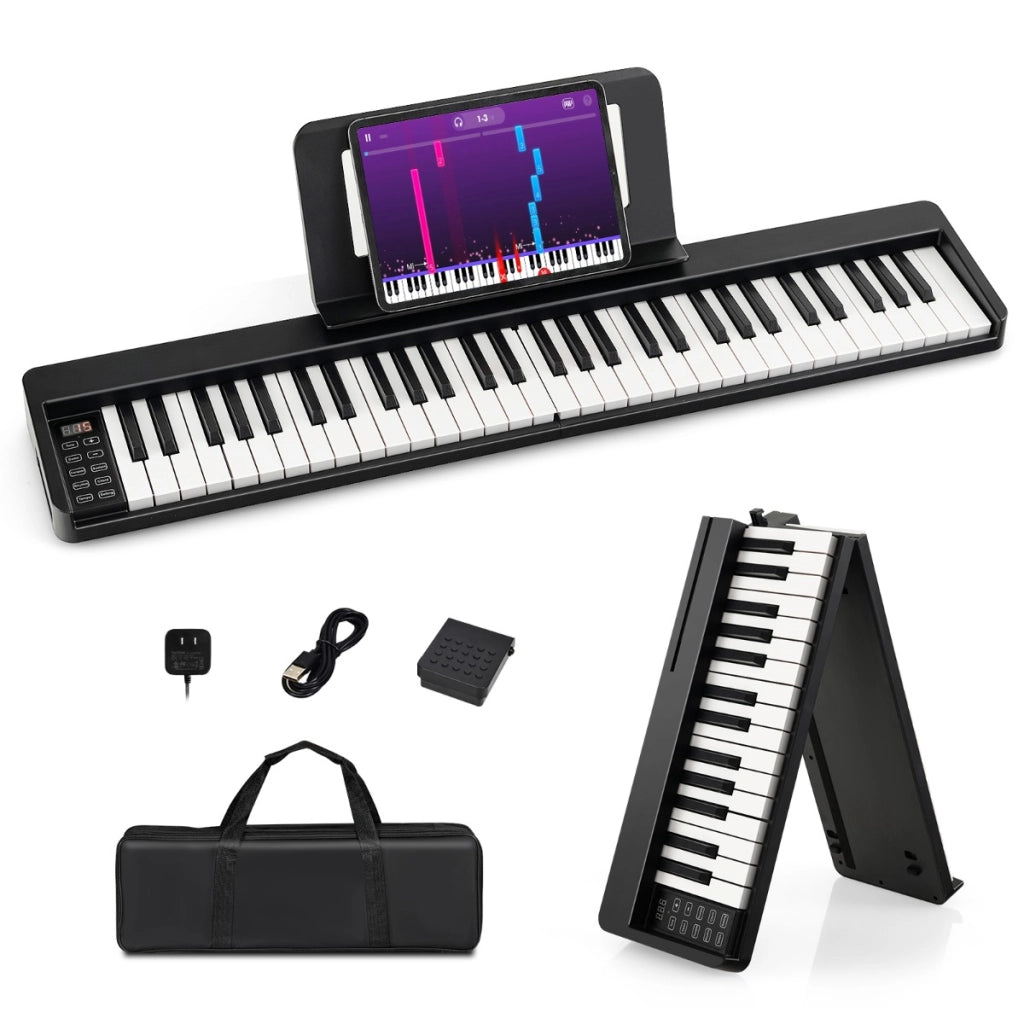 Pianoforte con 61 tasti a grandezza standard leggio pedale sustain midi borsa, Tastiera elettronica portatile Nero