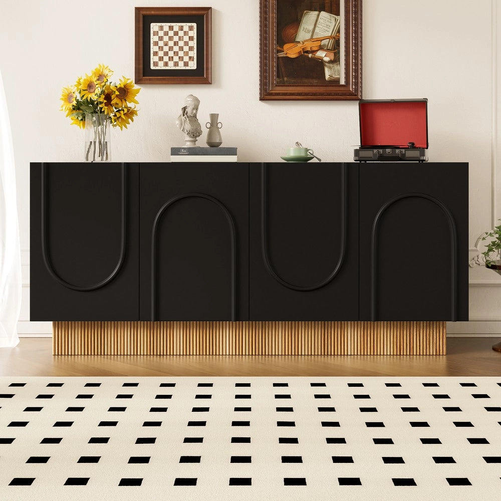 Credenza Moderna 4 Ante ¨C MINIMAL ¨C Bianco/Legno, 160x75x38