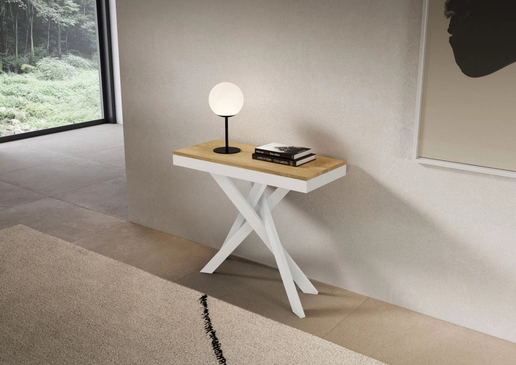 Consolle Allungabile 90-196x40x77 cm Saki Small Evolution Quercia Natura Gambe Bianche