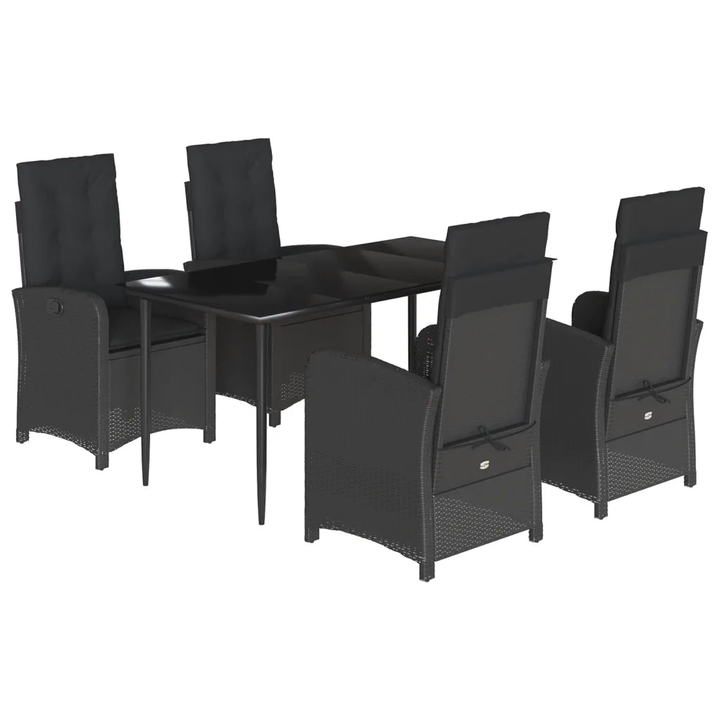 Set da Pranzo da Giardino 5 pz Nero con Cuscini in Polyrattan