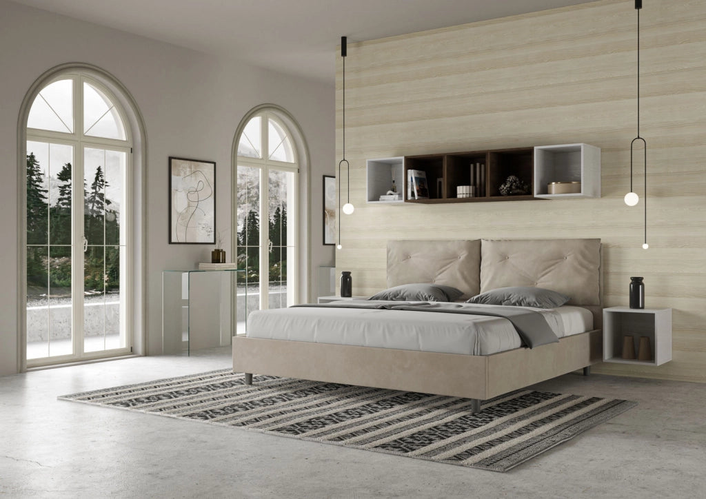 BS COM Letto matrimoniale king size senza rete imbottito 190x210 microfibra sabbia Large