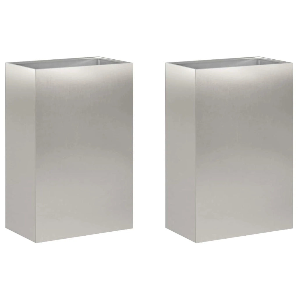 Vaso da giardino 2 pz Argento 40 x 30 x 75 cm Acciaio Inox 8005507
