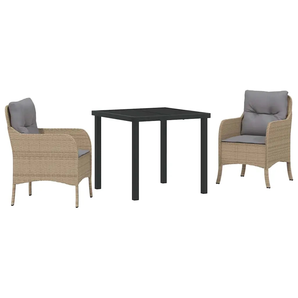 Set da Pranzo per Giardino con cuscino 3 pcs Beige polyrattan