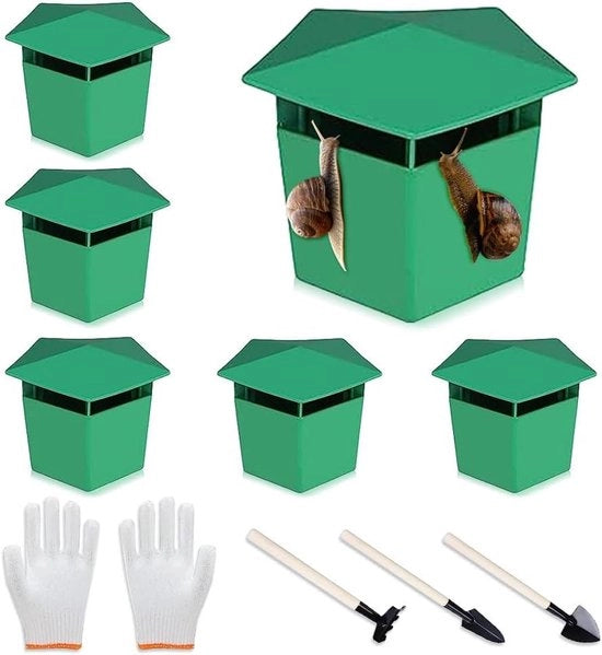 Trappole per Lumache da 6 - Trappole per Lumache Organiche con Attrezzo da Giardino e Guanti - Senza Prodotti Chimici - Trappola per Lumache per Protezione Giardino